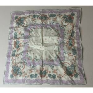 Vintage Purple Blue Floral Basket Cotton Handkerchief Cottage Granny Core 13x13